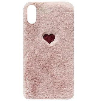 ADEL Siliconen Back Cover Softcase Hoesje voor iPhone XR - Hartjes Fluffy Pluche Zachte Stof