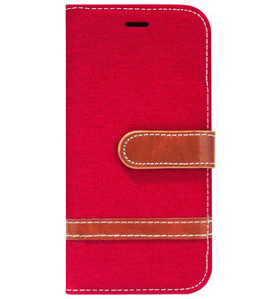 ADEL Kunstleren Book Case Portemonnee Pasjes Hoesje voor iPhone XS/ X - Rood Stoffen Design