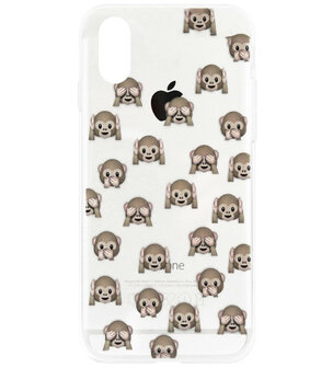 ADEL Siliconen Back Cover Softcase Hoesje voor iPhone XS/ X - Smileys Emoticons Apen