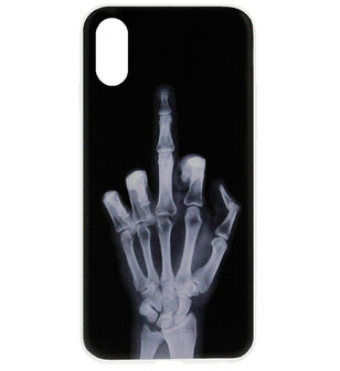 ADEL Siliconen Back Cover Softcase Hoesje voor iPhone XR - Schedel Middelvinger
