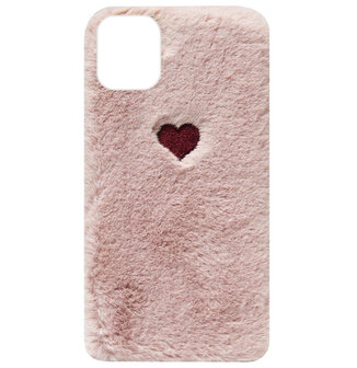 ADEL Siliconen Back Cover Softcase Hoesje voor iPhone 11 Pro - Hartjes Fluffy Pluche Zachte Stof