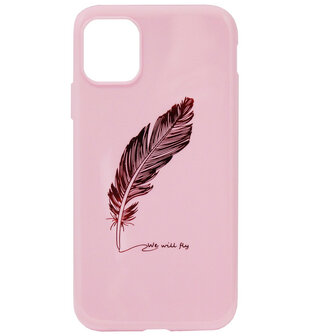 ADEL Siliconen Back Cover Softcase Hoesje voor iPhone 11 - Bling Bling Glimmend Veren Roze