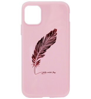 ADEL Siliconen Back Cover Softcase Hoesje voor iPhone 11 Pro Max - Bling Bling Glimmend Veren Roze