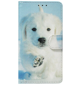 ADEL Kunstleren Book Case Portemonnee Pasjes Hoesje voor Samsung Galaxy A70(s) - Honden Wit