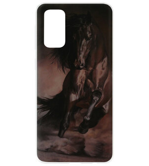 ADEL Siliconen Back Cover Softcase Hoesje voor Samsung Galaxy S20 - Paarden Zwart