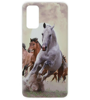 ADEL Siliconen Back Cover Softcase Hoesje voor Samsung Galaxy S20 Ultra - Paarden Wit Bruin
