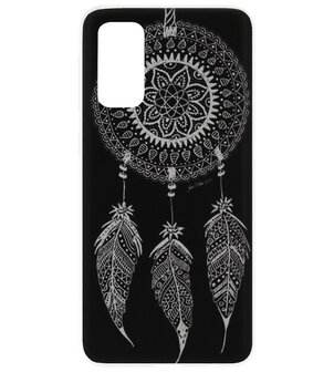 ADEL Siliconen Back Cover Softcase Hoesje voor Samsung Galaxy S20 Ultra - Dromenvanger Mandala Zwart Wit