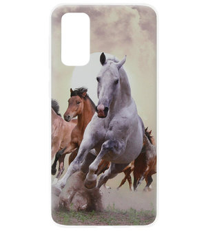 ADEL Siliconen Back Cover Softcase Hoesje voor Samsung Galaxy S20 Plus - Paarden Wit Bruin
