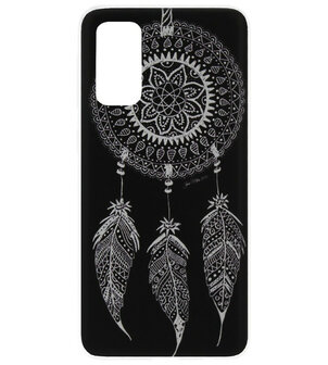 ADEL Siliconen Back Cover Softcase Hoesje voor Samsung Galaxy S20 Plus - Dromenvanger Mandala Zwart Wit