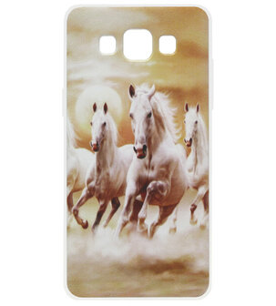 ADEL Siliconen Back Cover Softcase Hoesje voor Samsung Galaxy A5 (2015) - Paarden Wit