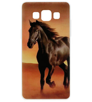 ADEL Siliconen Back Cover Softcase Hoesje voor Samsung Galaxy A5 (2015) - Paarden Zwart
