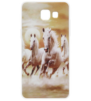 ADEL Siliconen Back Cover Softcase Hoesje voor Samsung Galaxy A3 (2016) - Paarden Wit