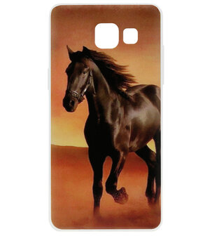 ADEL Siliconen Back Cover Softcase Hoesje voor Samsung Galaxy A3 (2016) - Paarden Zwart