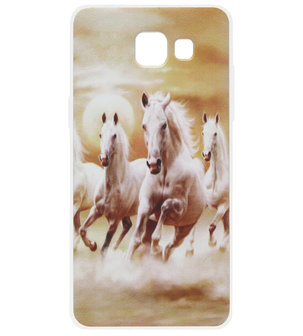 ADEL Siliconen Back Cover Softcase Hoesje voor Samsung Galaxy A3 (2017) - Paarden Wit