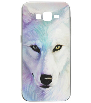 ADEL Siliconen Back Cover Softcase Hoesje voor Samsung Galaxy J7 (2015) - Wolf Lichtblauw