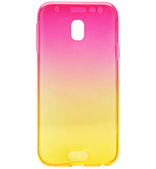 ADEL Siliconen Full Body 360 Graden Softcase Hoesje voor Samsung Galaxy J5 (2017) - Kleurovergang Roze Geel