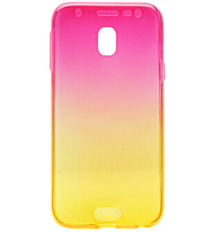 ADEL Siliconen Full Body 360 Graden Softcase Hoesje voor Samsung Galaxy J7 (2017) - Kleurovergang Roze Geel