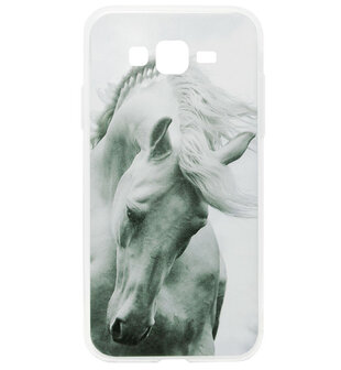 ADEL Siliconen Back Cover Softcase Hoesje voor Samsung Galaxy J3 (2015)/ J3 (2016) - Paarden Wit
