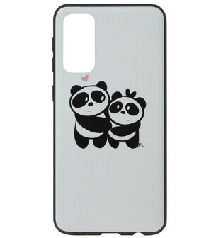 ADEL Siliconen Back Cover Softcase Hoesje voor Samsung Galaxy S20 - Panda Familie