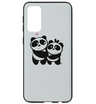 ADEL Siliconen Back Cover Softcase Hoesje voor Samsung Galaxy S20 Plus - Panda Familie