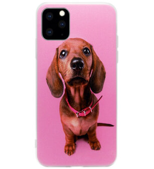 ADEL Siliconen Back Cover Softcase Hoesje voor iPhone 11 - Teckel Hond Roze