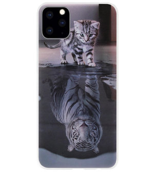 ADEL Siliconen Back Cover Softcase Hoesje voor iPhone 11 Pro - Poezen Schaduw Tijger