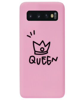 ADEL Siliconen Back Cover Softcase Hoesje voor Samsung Galaxy S10 - Queen Roze