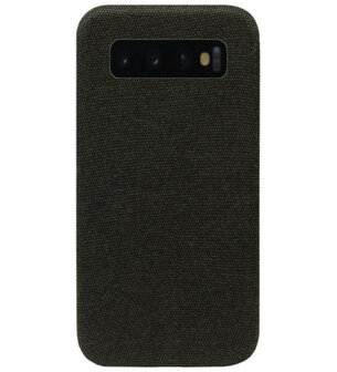 ADEL Kunststof Back Cover Hardcase Hoesje voor Samsung Galaxy S10 - Stoffen Design Zwart