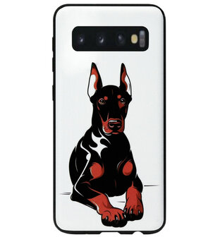 ADEL Siliconen Back Cover Softcase Hoesje voor Samsung Galaxy S10 - Dobermann Pinscher Hond