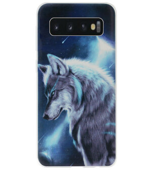 ADEL Siliconen Back Cover Softcase Hoesje voor Samsung Galaxy S10 - Wolf Blauw