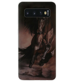 ADEL Siliconen Back Cover Softcase Hoesje voor Samsung Galaxy S10 - Paarden Zwart