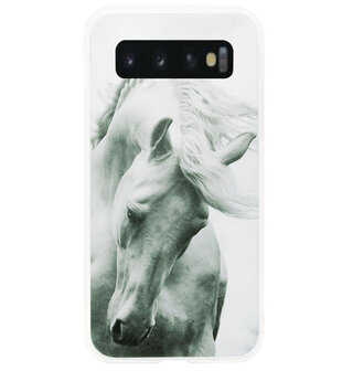 ADEL Siliconen Back Cover Softcase Hoesje voor Samsung Galaxy S10 - Paard Wit