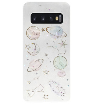 ADEL Siliconen Back Cover Softcase Hoesje voor Samsung Galaxy S10 - Heelal Ruimte Bling Bling Glitter