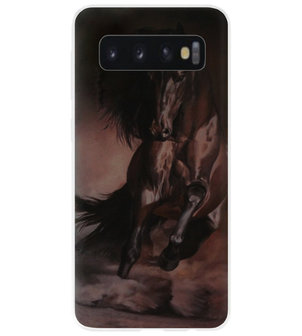 ADEL Siliconen Back Cover Softcase Hoesje voor Samsung Galaxy S10e - Paarden Zwart