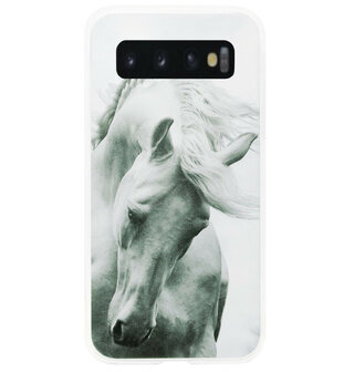 ADEL Siliconen Back Cover Softcase Hoesje voor Samsung Galaxy S10e - Paard Wit