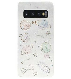ADEL Siliconen Back Cover Softcase Hoesje voor Samsung Galaxy S10e - Heelal Ruimte Bling Bling Glitter