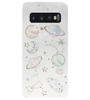ADEL Siliconen Back Cover Softcase Hoesje voor Samsung Galaxy S10 Plus - Heelal Ruimte Bling Bling Glitter