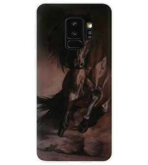 ADEL Siliconen Back Cover Softcase Hoesje voor Samsung Galaxy S9 - Paarden Zwart