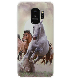 ADEL Siliconen Back Cover Softcase Hoesje voor Samsung Galaxy S9 - Paarden Wit Bruin
