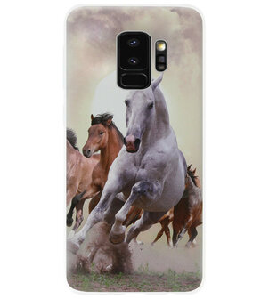 ADEL Siliconen Back Cover Softcase Hoesje voor Samsung Galaxy S9 Plus - Paarden Wit Bruin