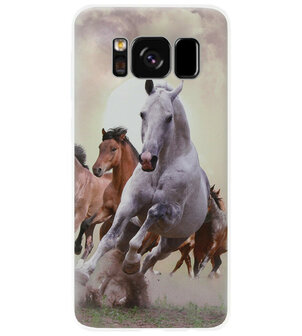 ADEL Siliconen Back Cover Softcase Hoesje voor Samsung Galaxy S8 Plus - Paarden Wit Bruin