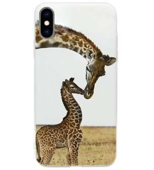 ADEL Siliconen Back Cover Softcase Hoesje voor iPhone XS/ X - Giraffe Familie