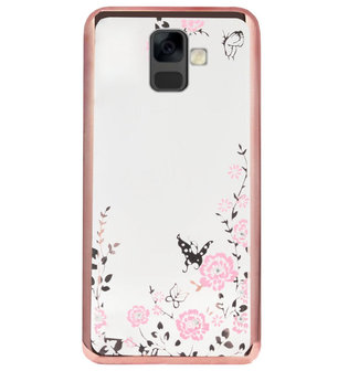 ADEL Siliconen Back Cover Softcase Hoesje voor Samsung Galaxy A6 Plus (2018) - Bling Glimmend Vlinder Bloemen Roze