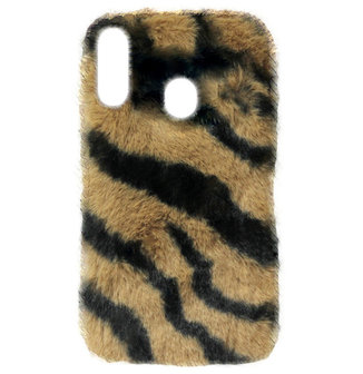 ADEL Siliconen Back Cover Softcase Hoesje voor Samsung Galaxy A40 - Luipaard Fluffy Zachte Stof Pluche