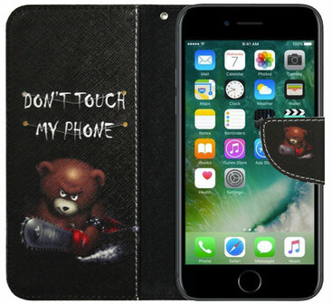 ADEL Kunstleren Book Case Portemonnee Pasjes Hoesje voor iPhone SE (2022/ 2020)/ 8/ 7 - Don&#039;t Touch My Phone Beren