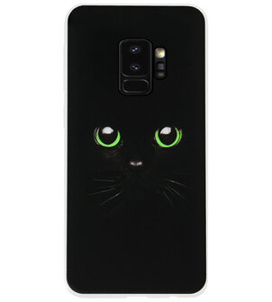 ADEL Siliconen Back Cover Softcase Hoesje voor Samsung Galaxy S9 - Kat Zwart Groene Ogen