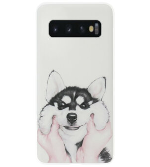 ADEL Siliconen Back Cover Softcase Hoesje voor Samsung Galaxy S10 - Husky Hond
