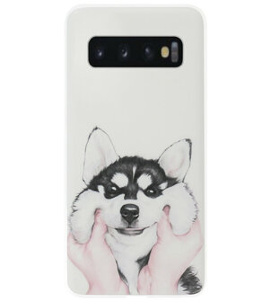 ADEL Siliconen Back Cover Softcase Hoesje voor Samsung Galaxy S10 - Husky Hond