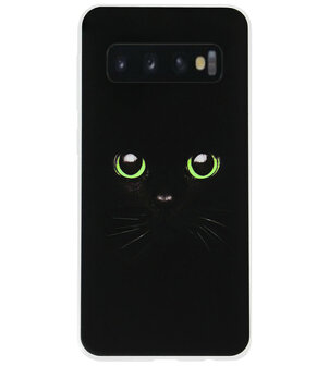 ADEL Siliconen Back Cover Softcase Hoesje voor Samsung Galaxy S10 - Kat Zwart Groene Ogen