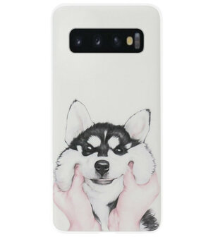 ADEL Siliconen Back Cover Softcase Hoesje voor Samsung Galaxy S10 Plus - Husky Hond